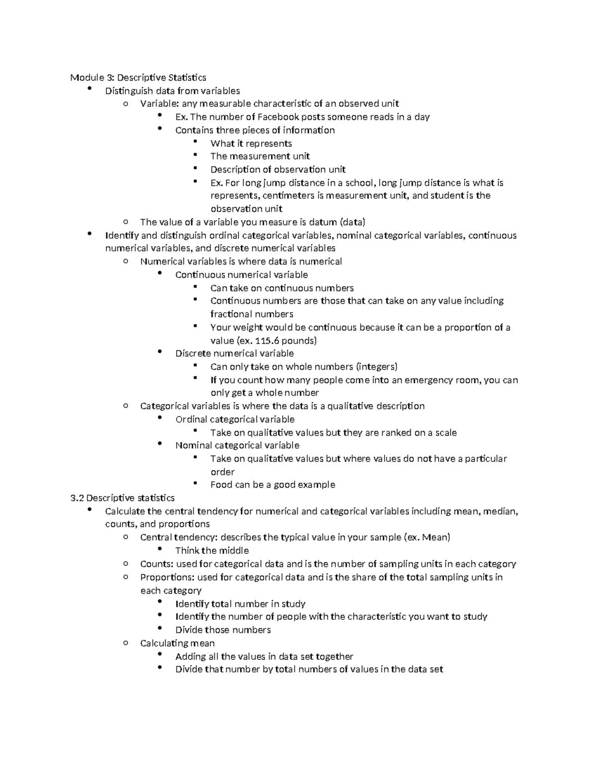 Module 3: Descriptive Statistics Overview and Key Concepts - Studocu