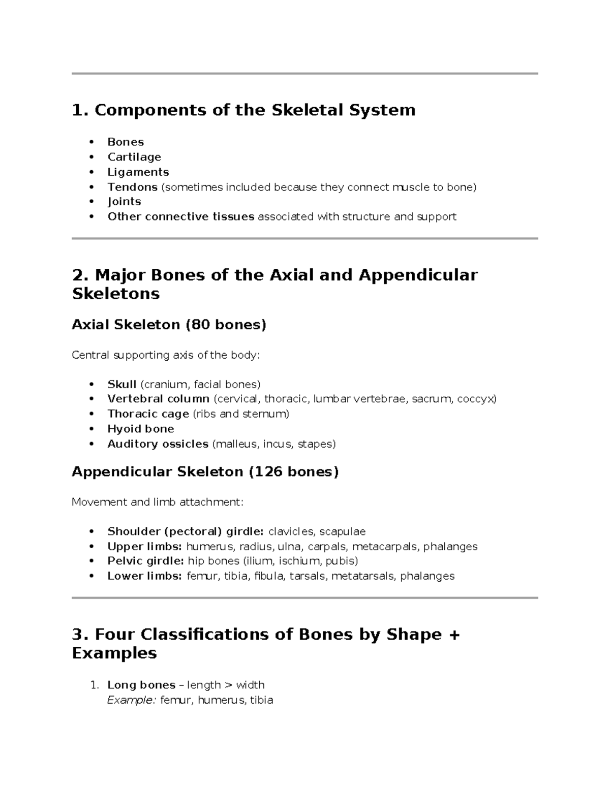 Skeletal System Overview: Components, Bones, and Joints (BIO101) - Studocu
