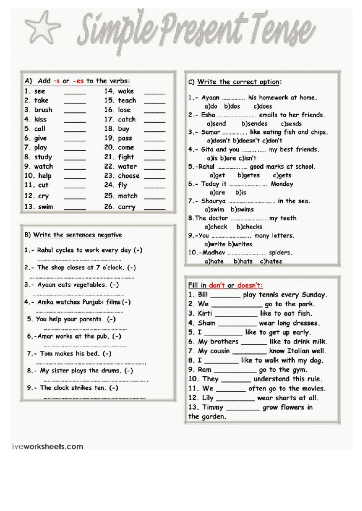 Worksheet 54228 - English Verbs and Sentence Structure Practice - Studocu