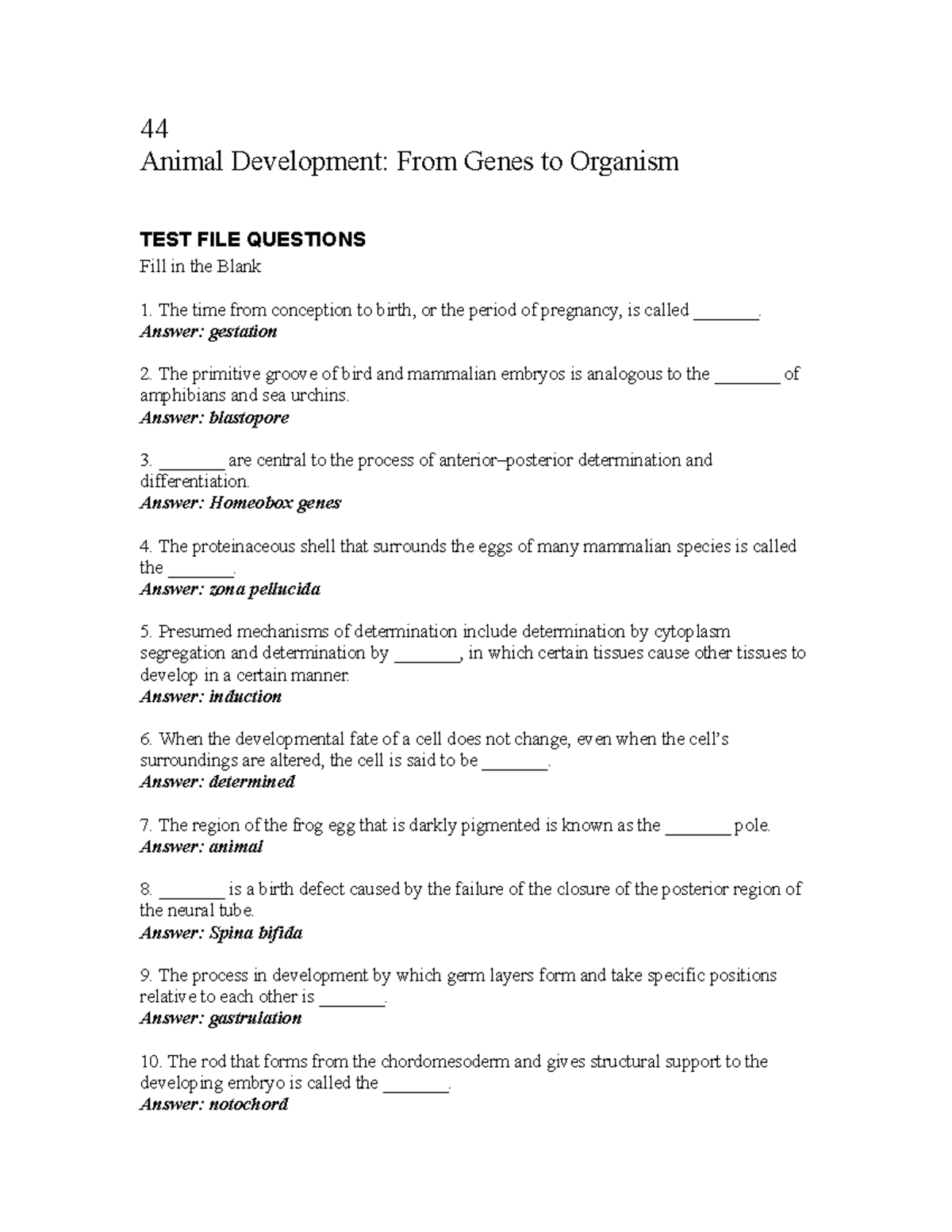 Animal Development Exam Review: Questions & Answers 2016 - Studeersnel