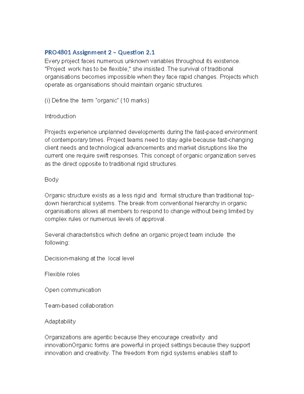PRO4801 Assignment 2 Comprehensive Analysis of Project Structures - Studocu