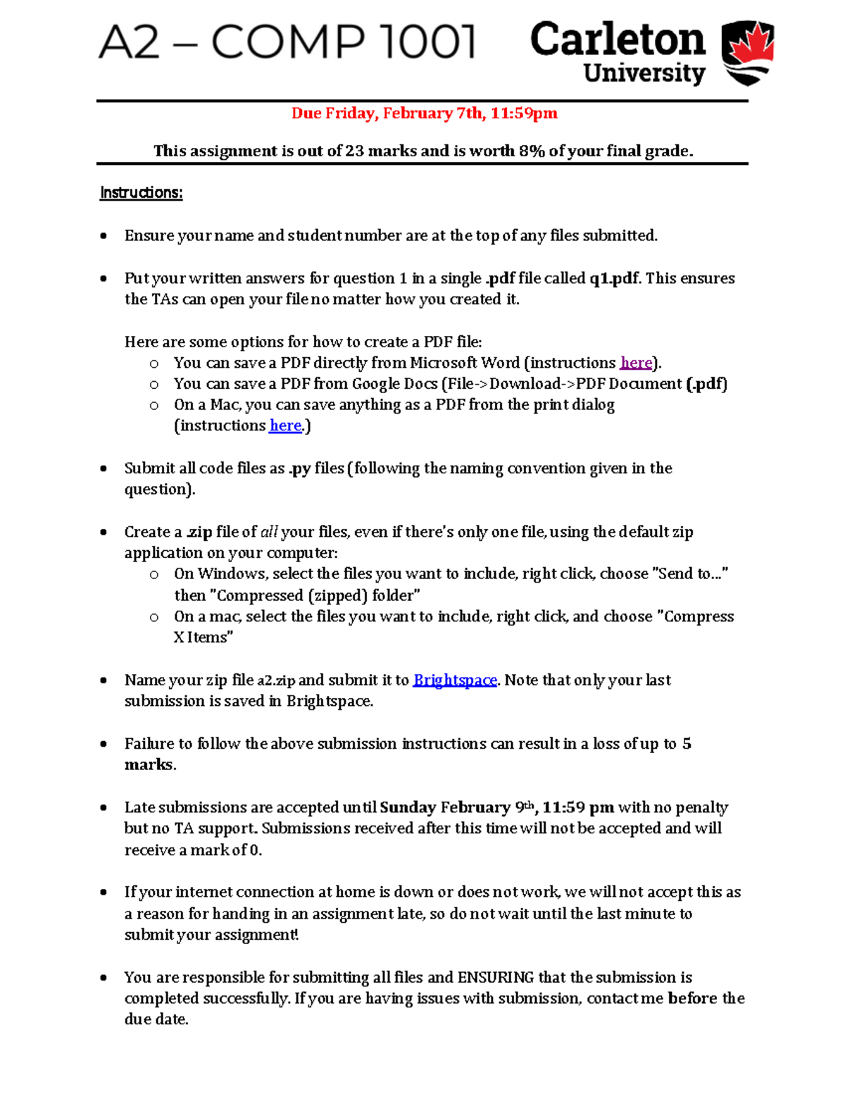 A2 - Python Assignment Instructions and Submission Guidelines - Studocu