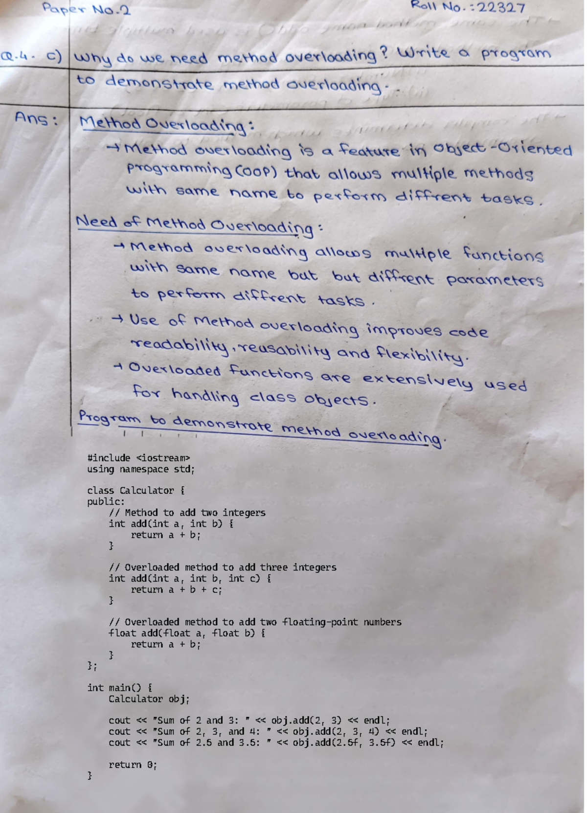 Oop que - OOP Question answer - #include using namespace std; class ...