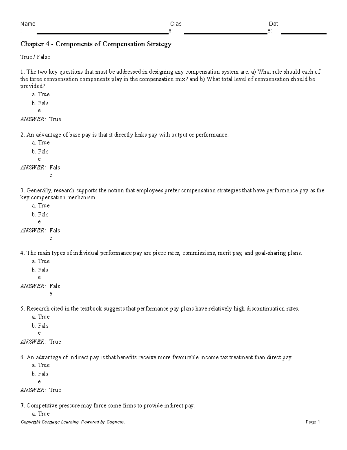 Chapter 4: Key Elements of Compensation Strategy Analysis - Studocu