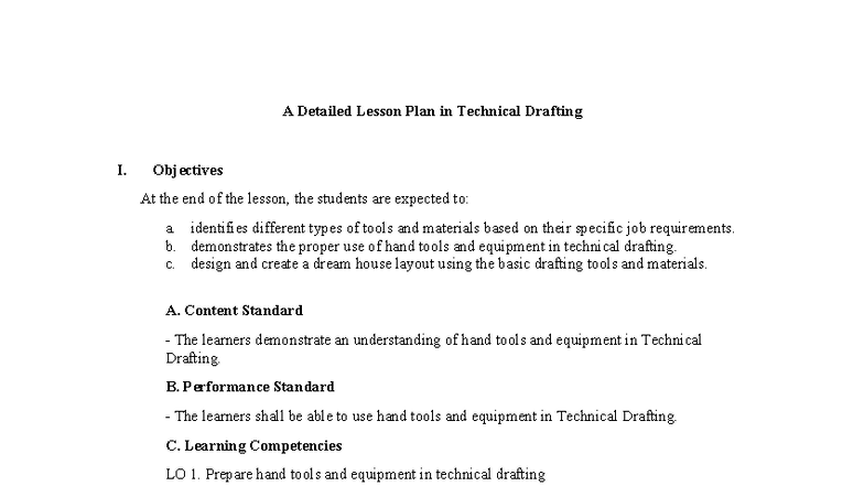 Technical Drafting I: Comprehensive Lesson Plan on Hand Tools - Studocu