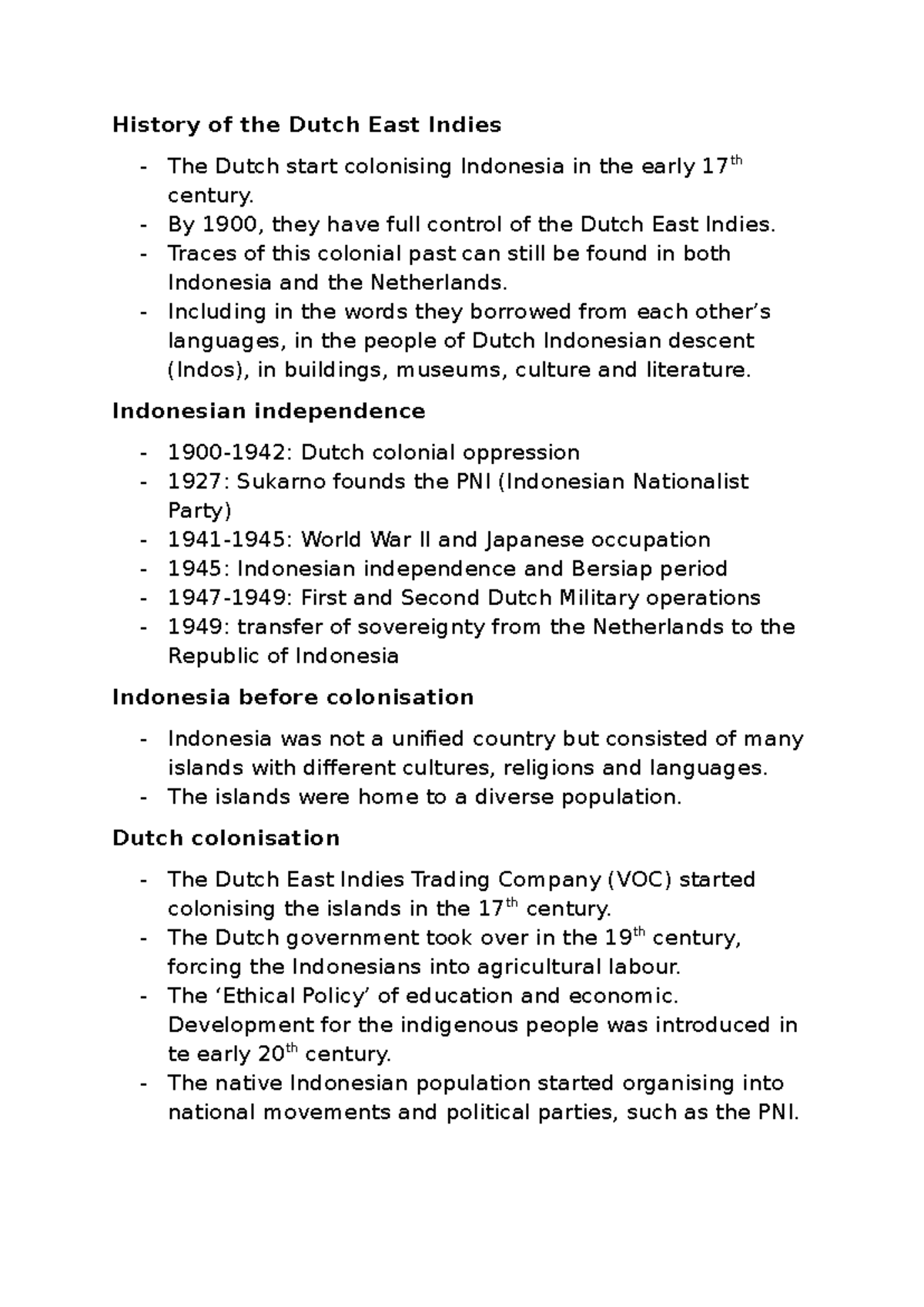 5.1 History - Summary of Dutch East Indies & Indonesian Independence ...