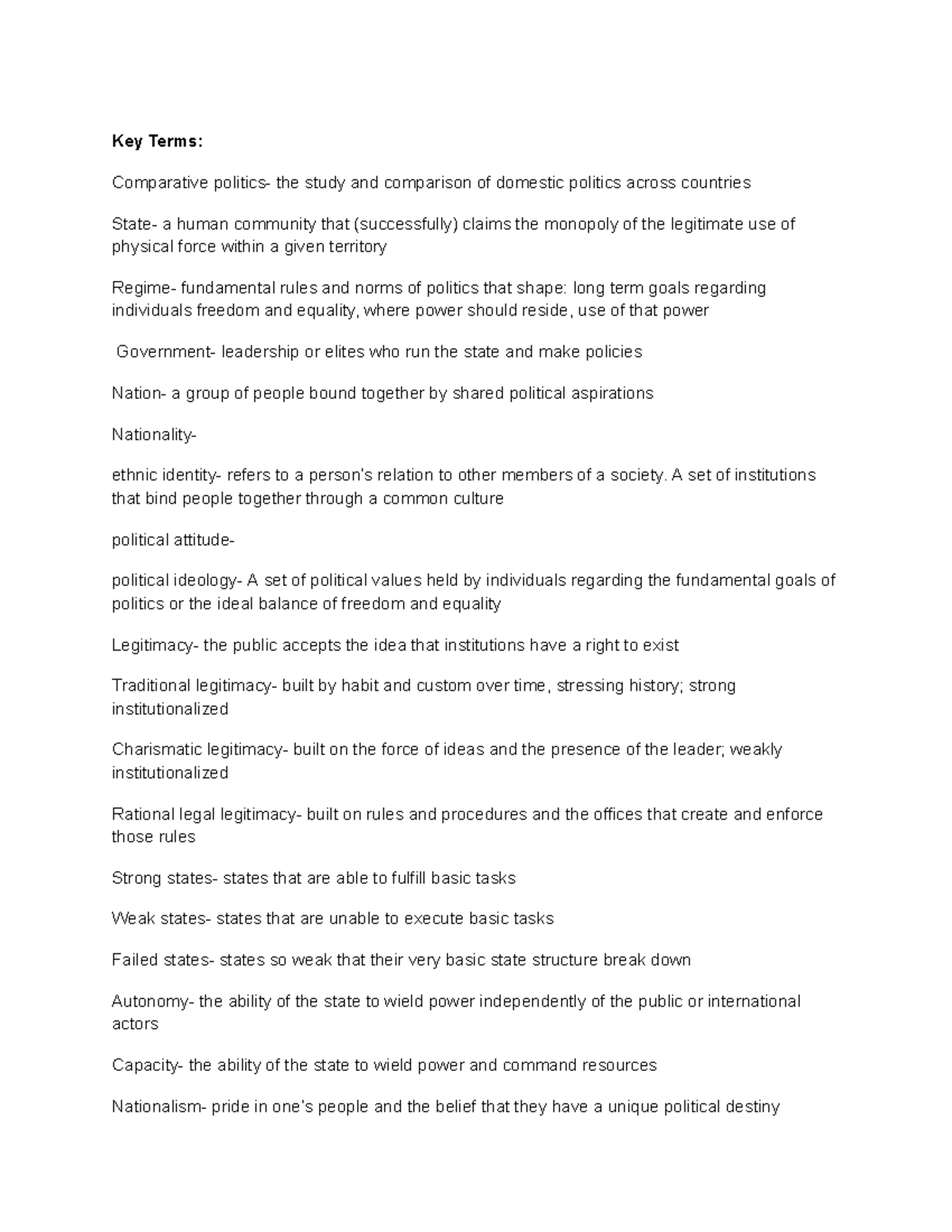 Study Guide for Comparative Politics Midterm Exam (CIV 101) - Studocu