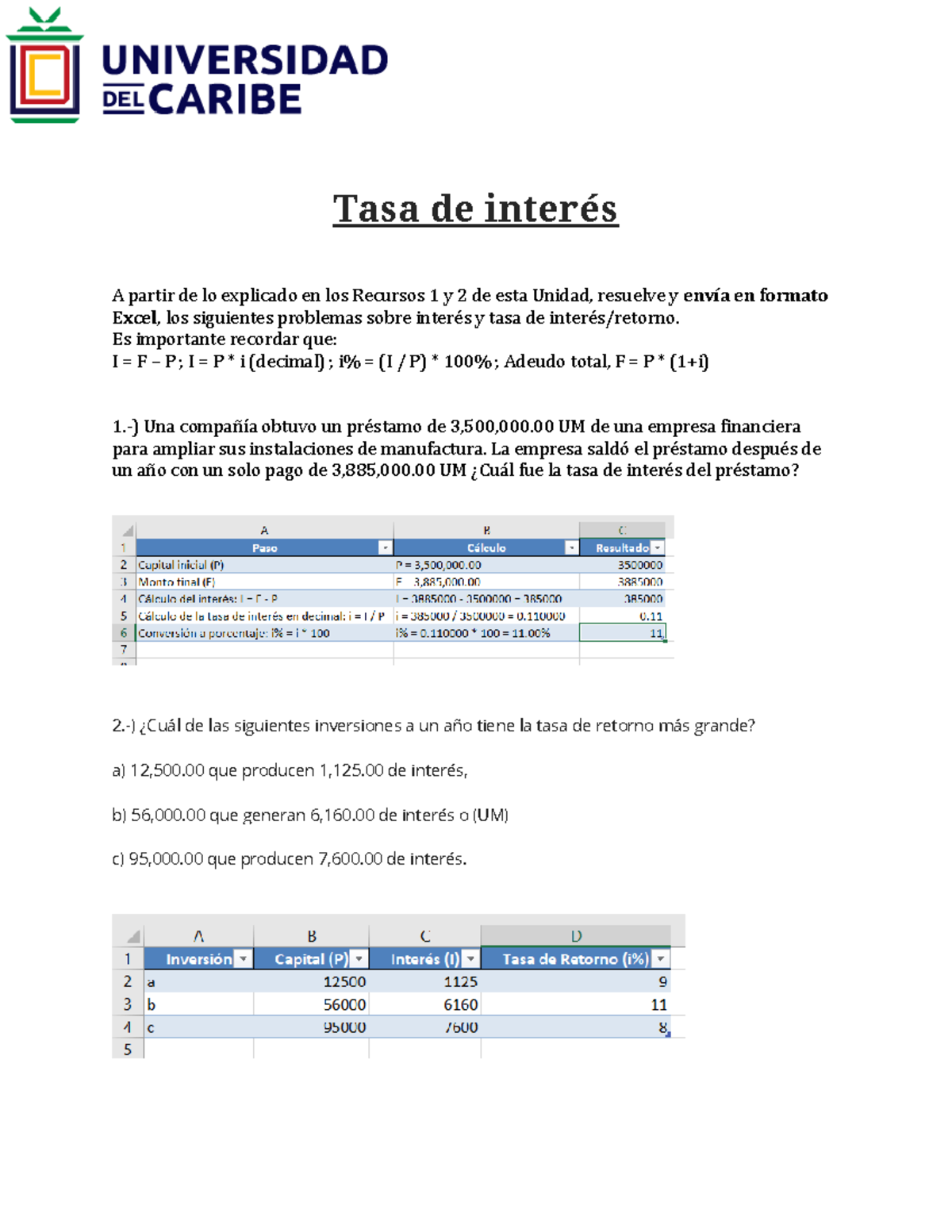Tasa de Interés - Ejercicios Unidad 1 (ID: A00142479) - Studocu