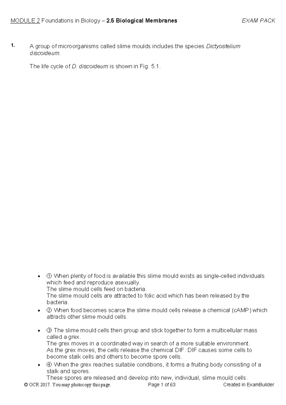 MODULE 2 Foundations in Biology 2.5 Biological Membranes EXAM PACK ...