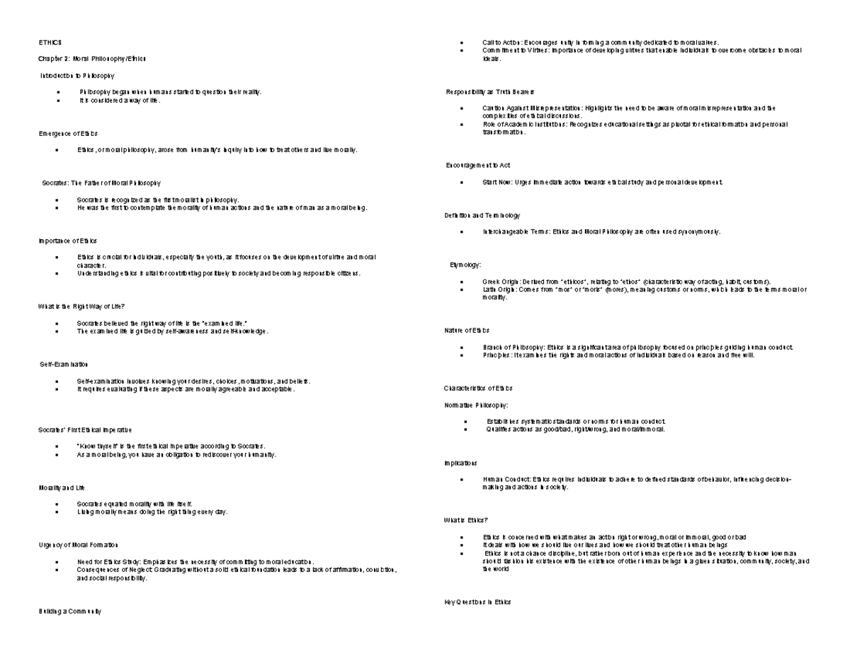Ethics Chapter 2: Key Concepts and Moral Philosophy Insights - Studocu