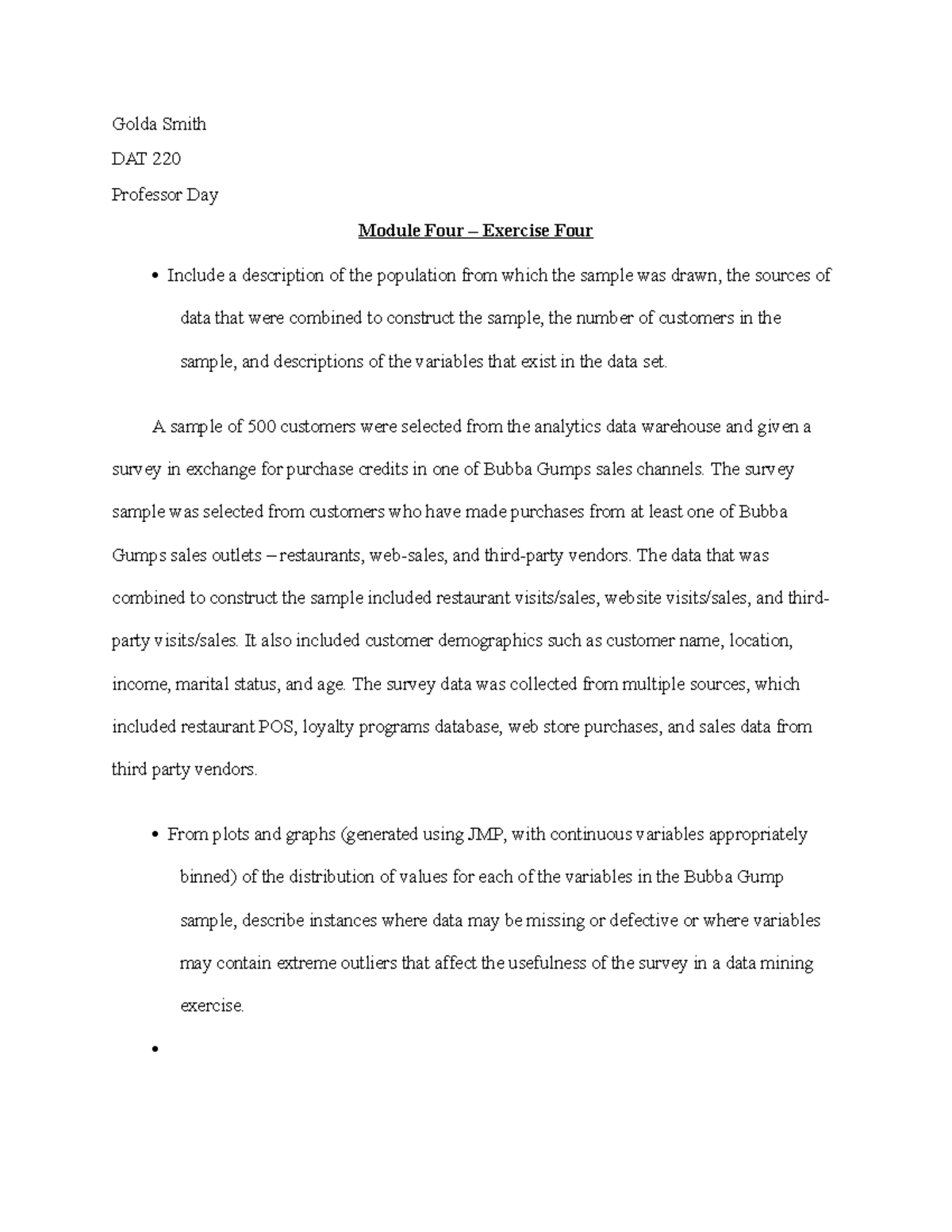 DAT 220 Module 4 Data Sample Analysis and Insights - Studocu