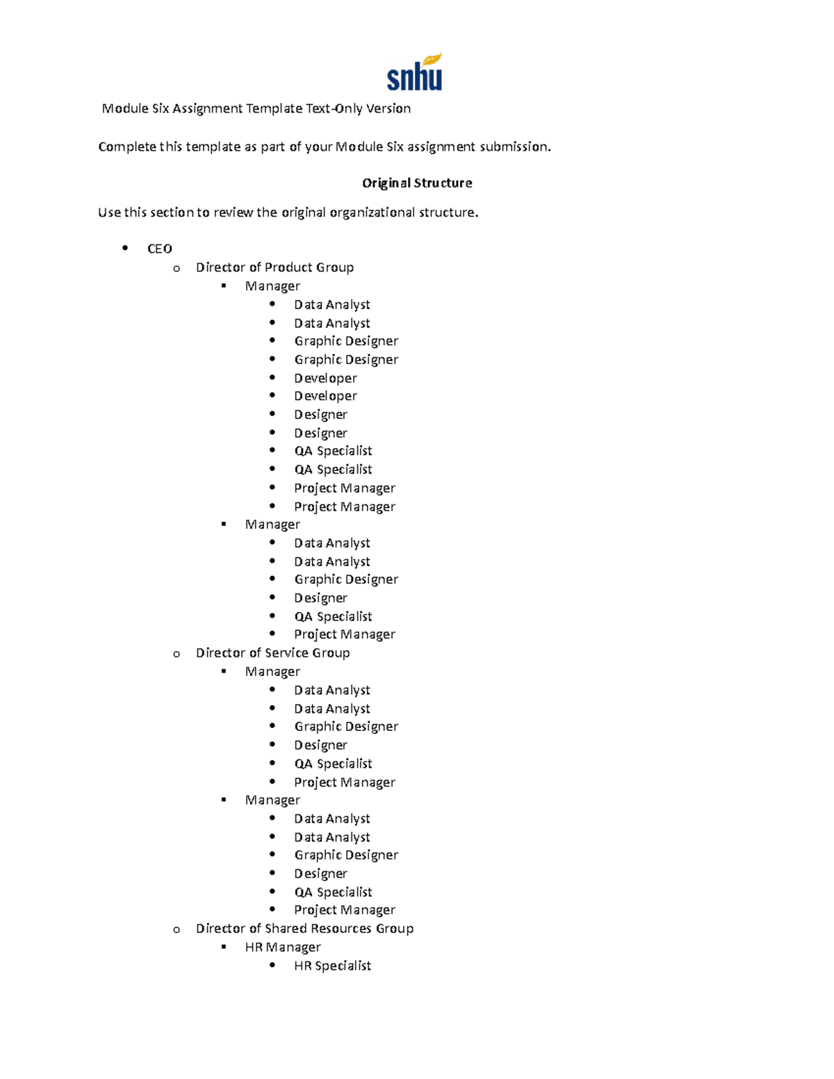 Bus 210 Module Six Assignment Organizational Structure Template - Studocu