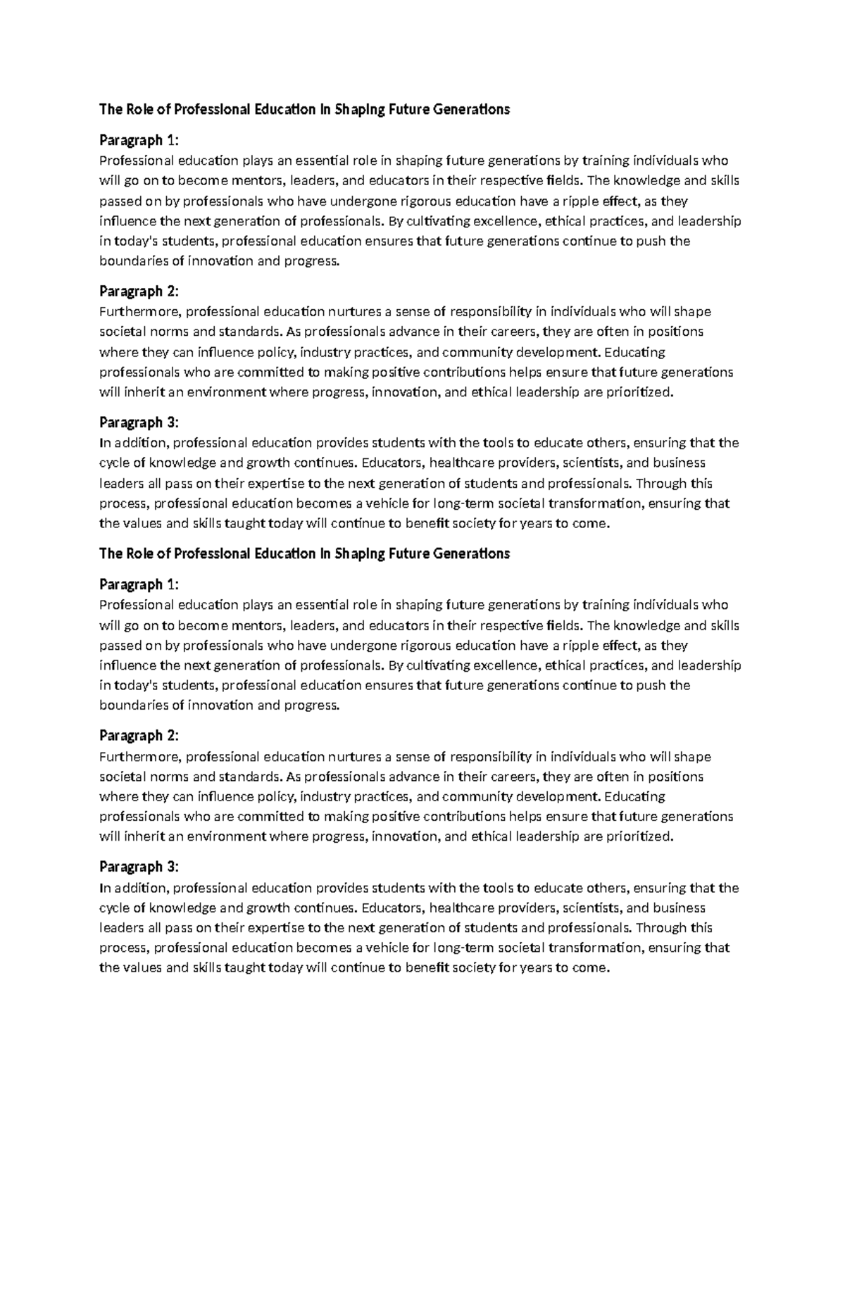 The Role of Professional Education in Shaping Future Generations - The ...