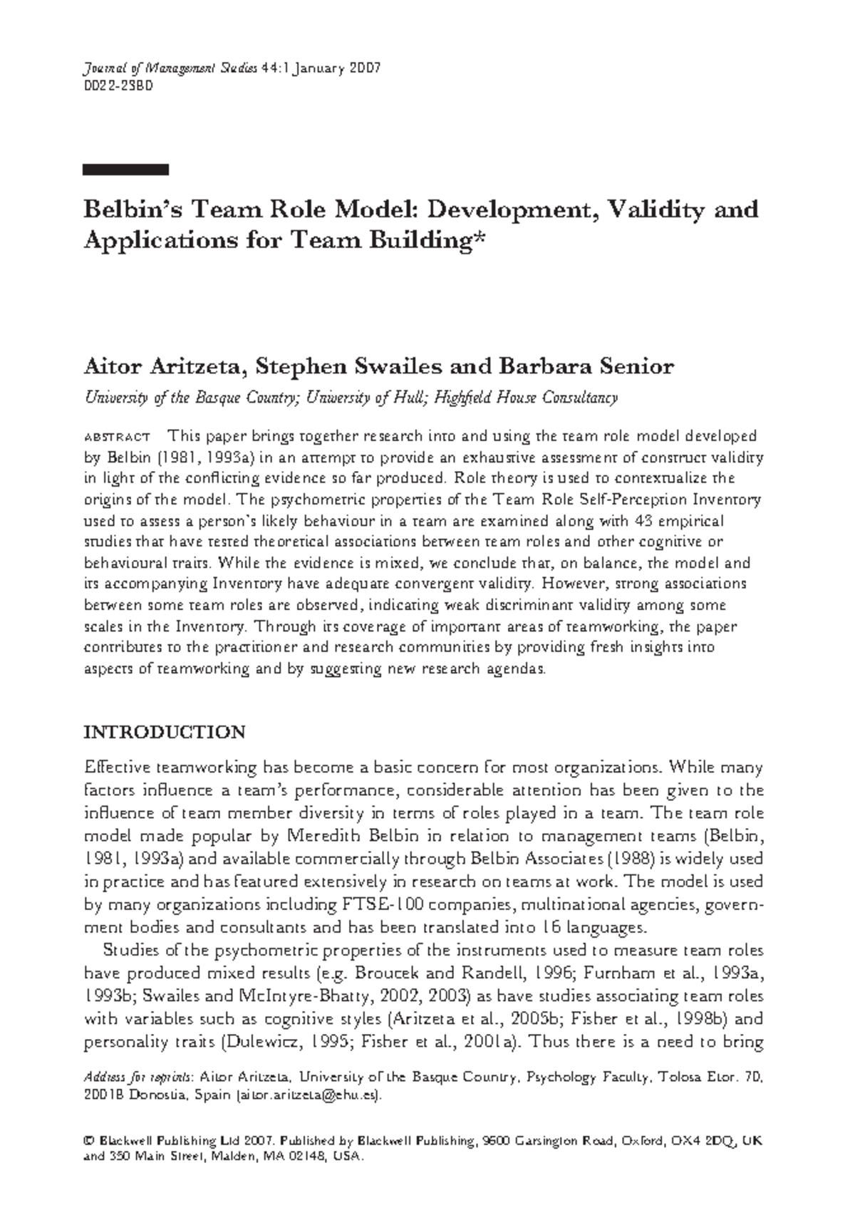 Belbin's Team Role Model: Validity & Applications in Management Studies ...