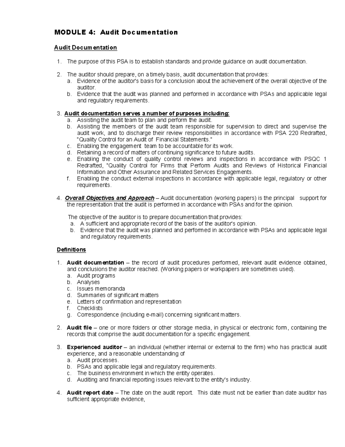 Module 4: Comprehensive Guide to Audit Documentation Standards - Studocu