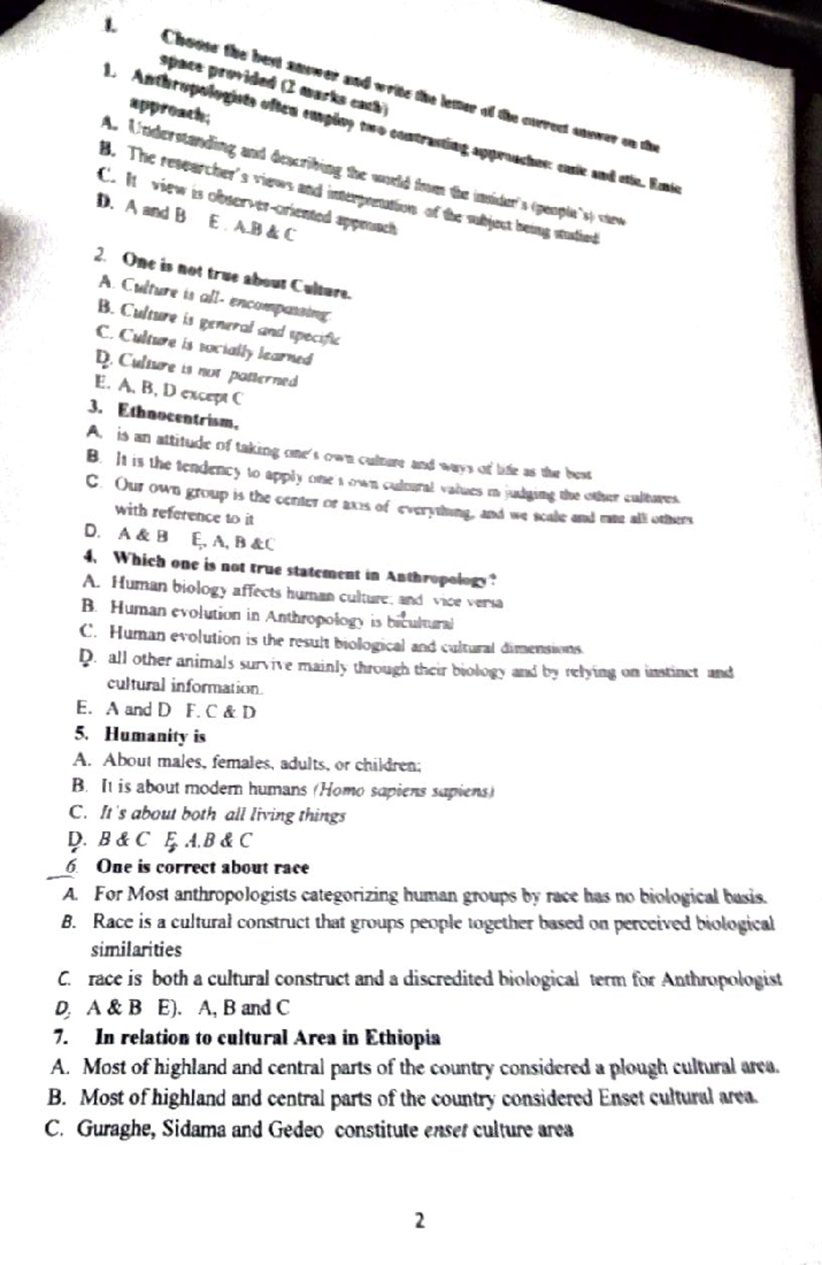 Aastu Anthropology Final Exam Study Guide for Ethio Freshmen - Studocu