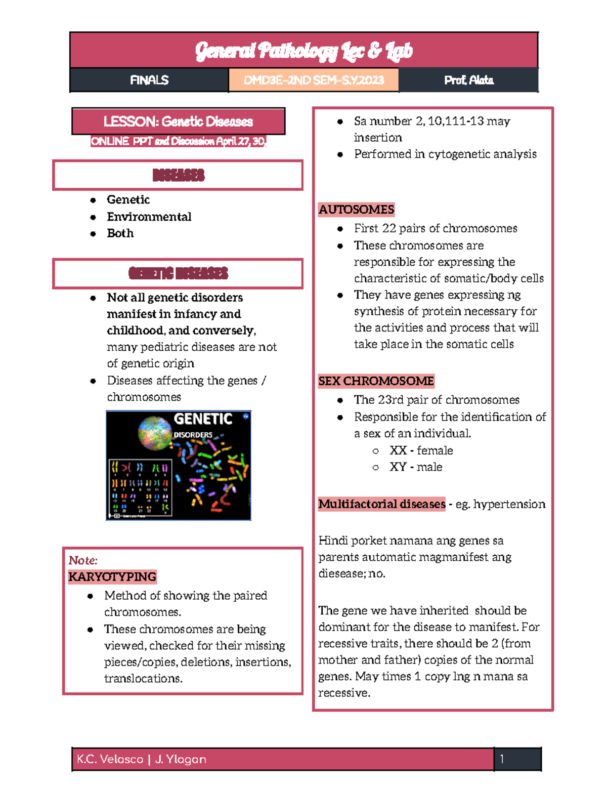 Genpath M6 Genetic diseases 1 - FINALS DMD3E-2ND SEM-S.Y Prof. Alata ...