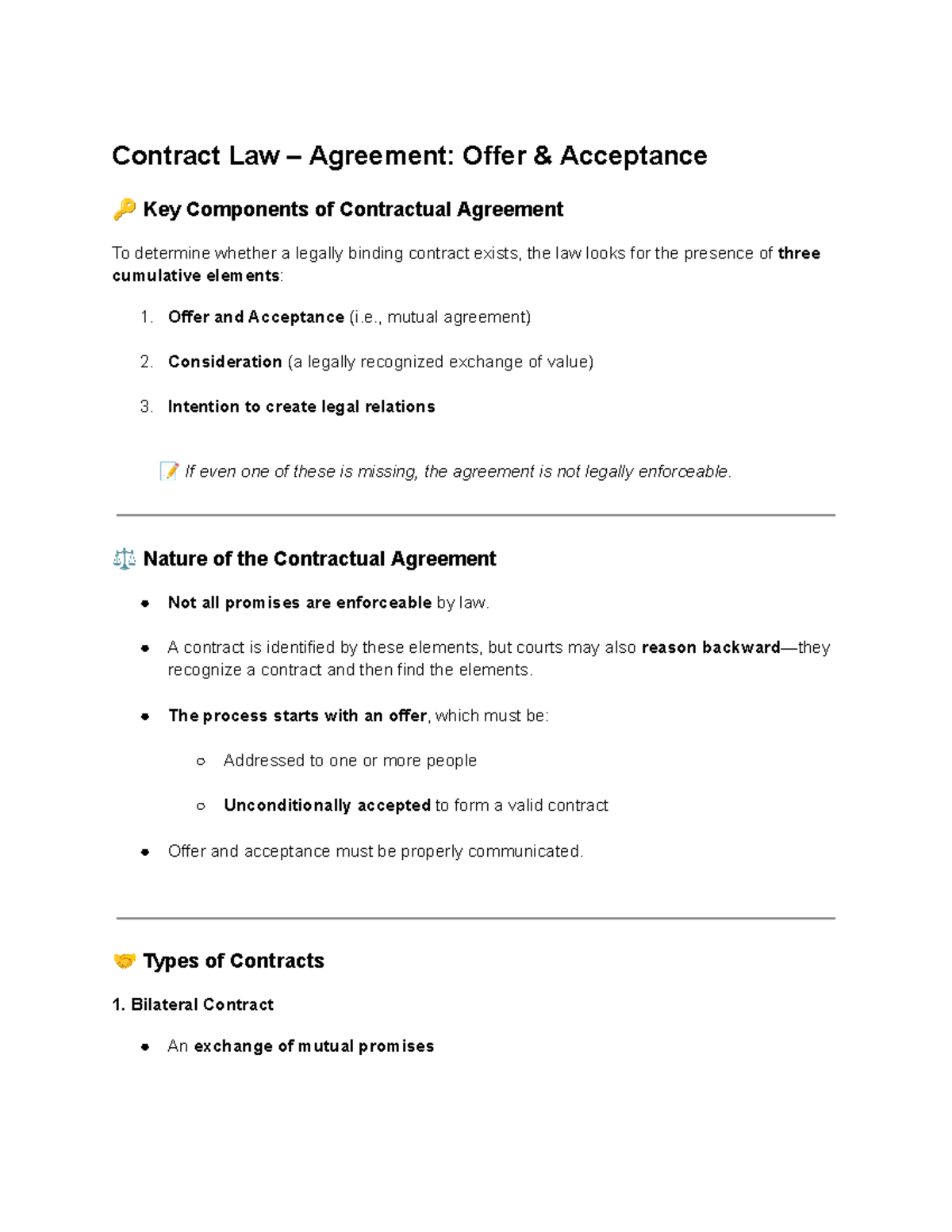 Contract Law (LAW101): Offer & Acceptance Key Concepts and Cases - Studocu