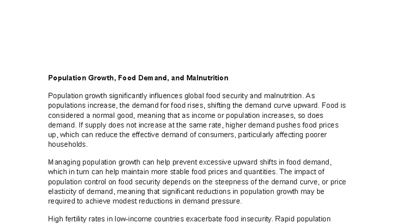 Population Growth and Food Security: Impacts on Malnutrition - Studocu