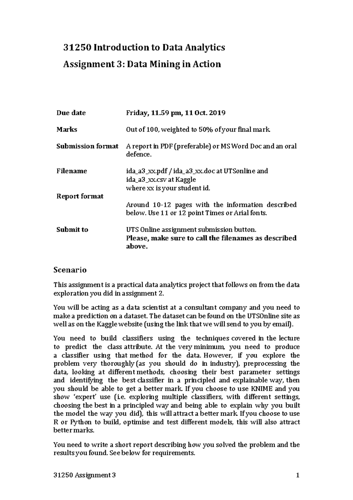 Assignment 3 Outline: Data Mining Project for 31250 Class - Studocu