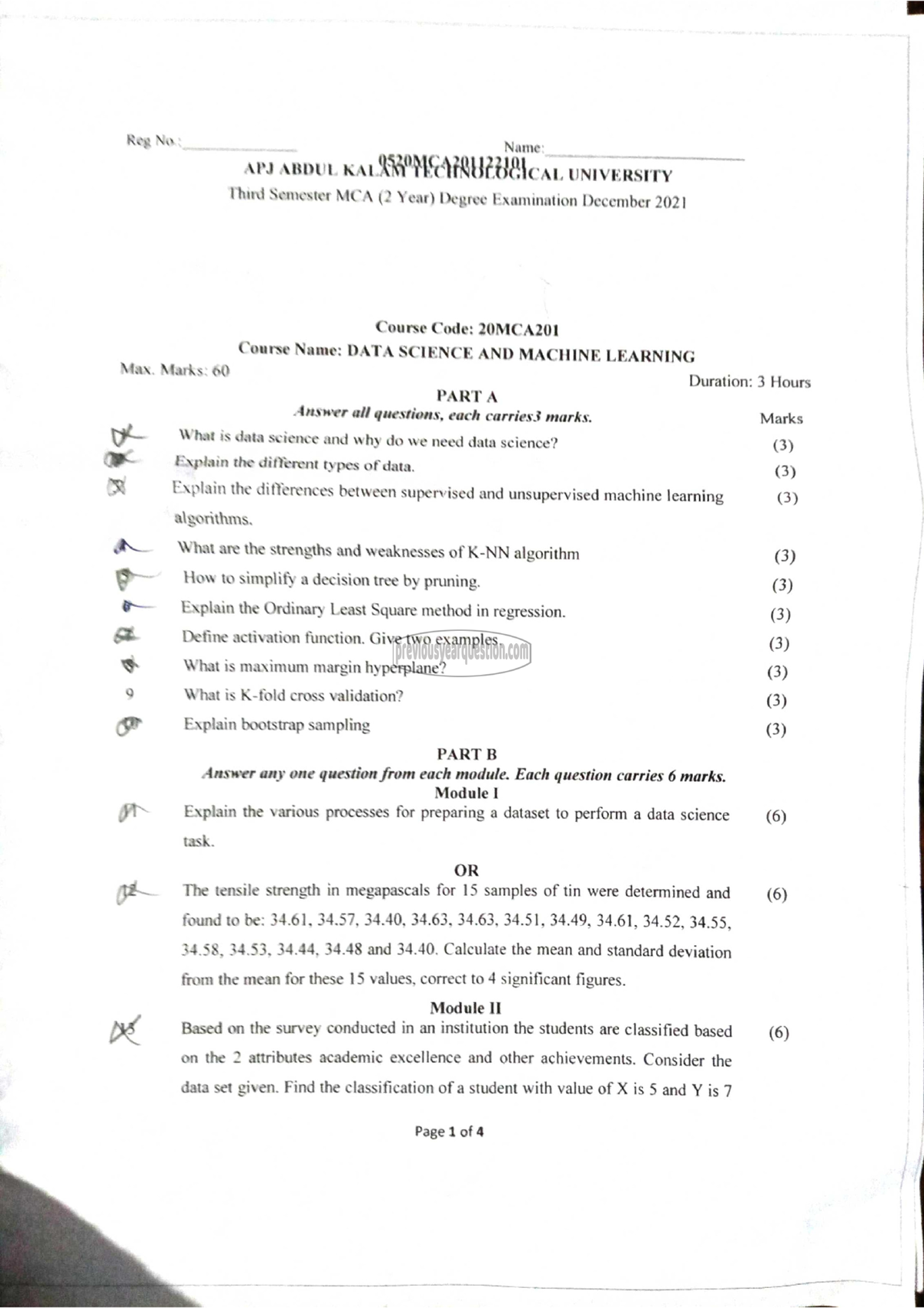 Data Science & Machine Learning Exam Guide - 20MCA201 Dec 2021 - Studocu