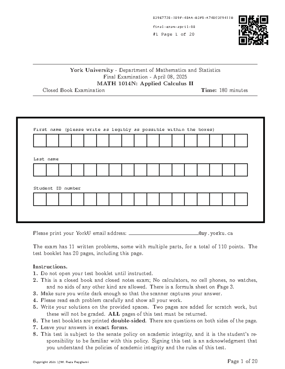 MATH 1014N Final Exam Guide: Applied Calculus II (2025) - Studocu