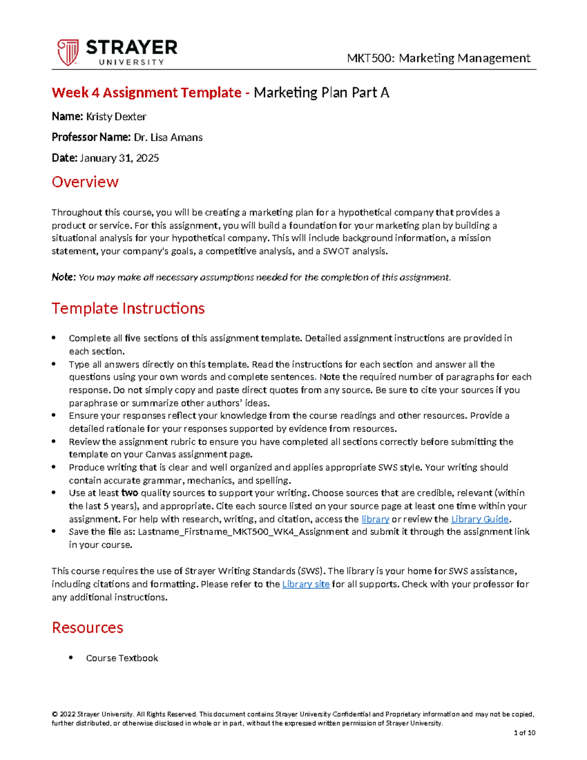 MKT500 WK4 Assignment - Week 4 Assignment Template - Marketing Plan ...