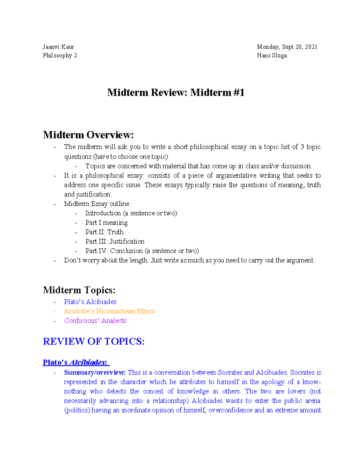 Philosophy 2 Midterm #1 Review Guide: Key Concepts & Topics - Studocu
