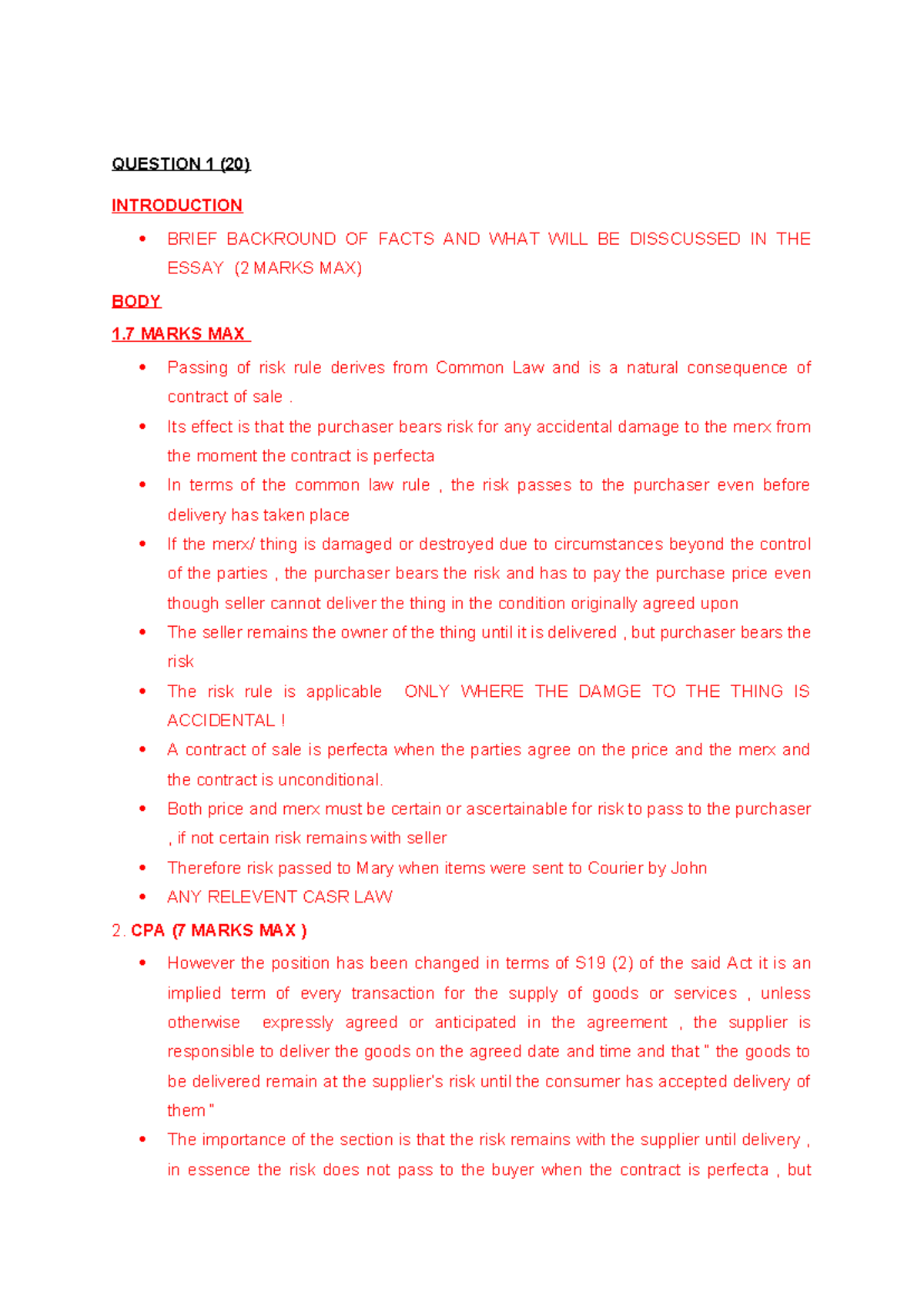 LAW OF Contract II - Assigment MEMO - QUESTION 1 (20) INTRODUCTION ...
