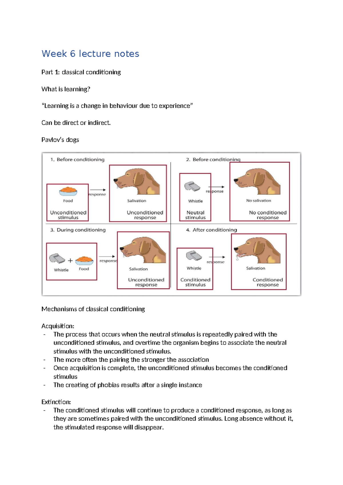 Week 6 Lecture Notes: Classical Conditioning & Learning Mechanisms ...