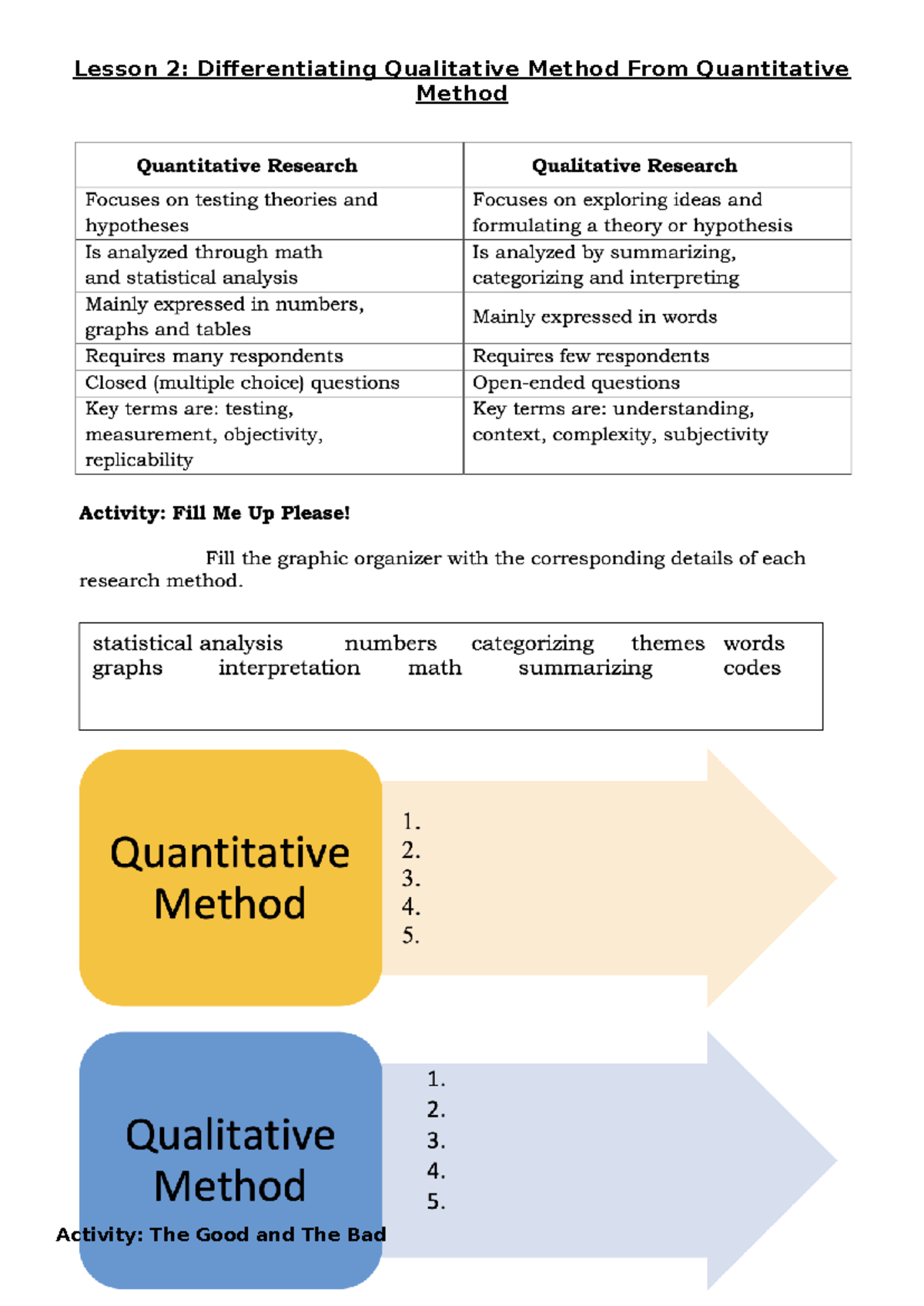 Lesson 2-3: Distinguishing Qualitative and Quantitative Methods - Studocu