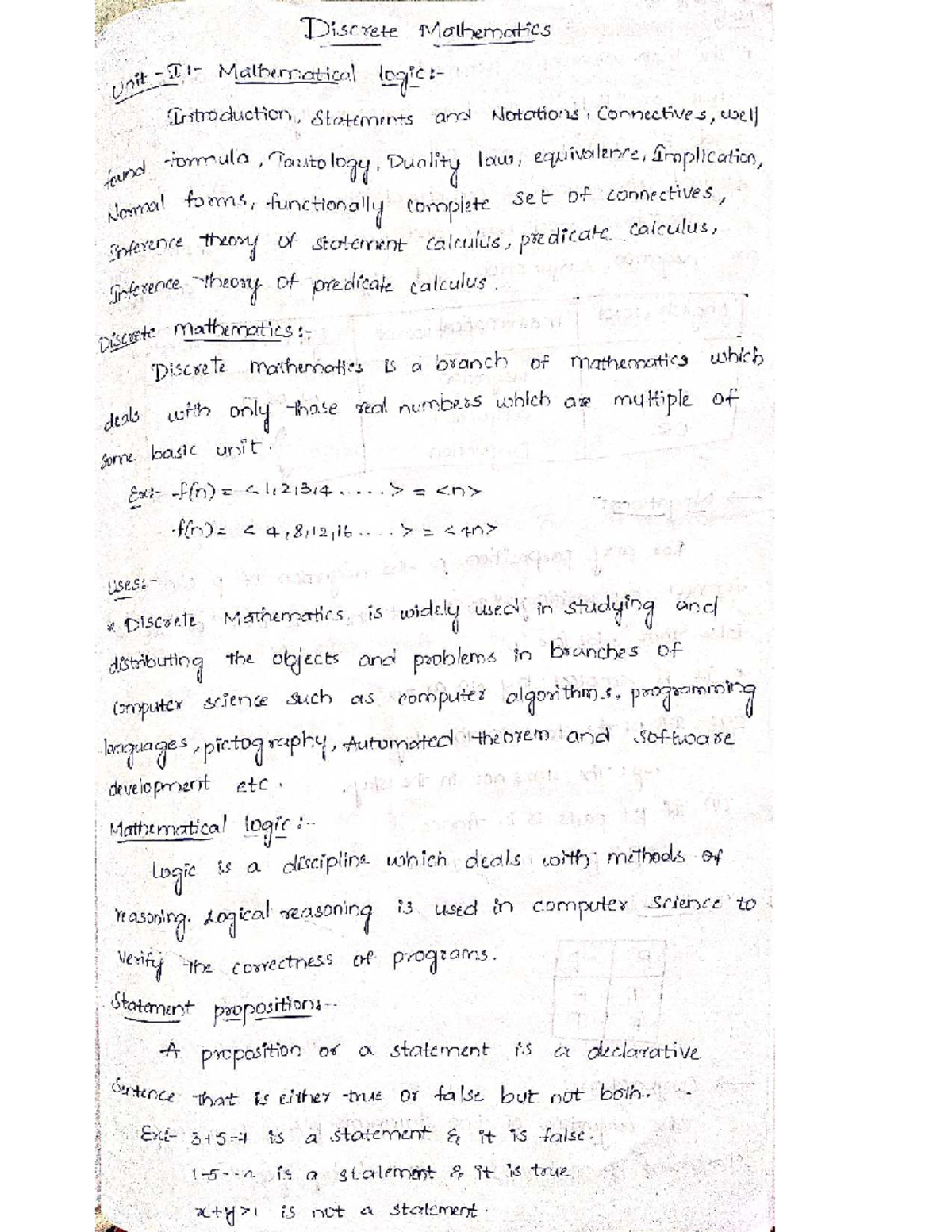 Discrete Mathematics Unit: Introduction to Logic, Connectives, and ...