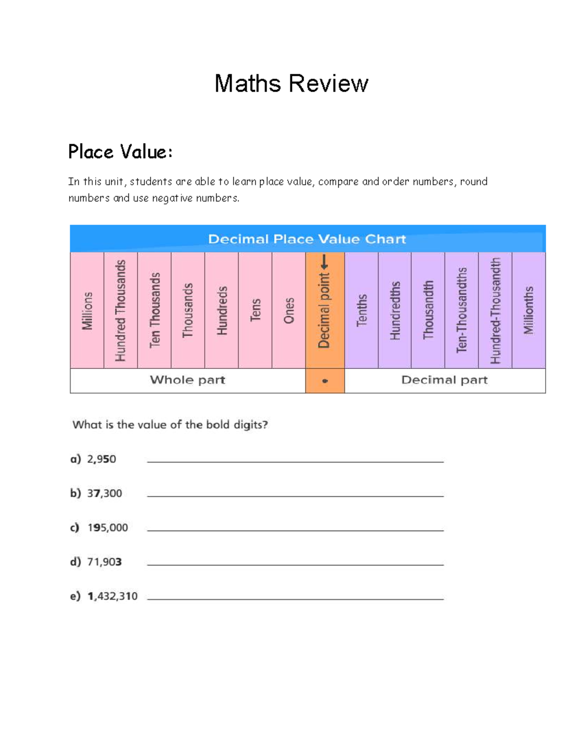Grade 5 Maths Checkpoint Review: Place Value, Operations & Geometry ...