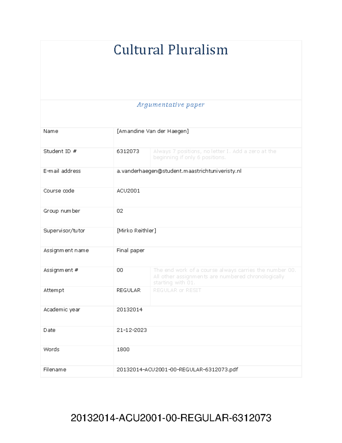 Cultural Pluralism: Final Paper on Diversity Education (ACU2001 ...