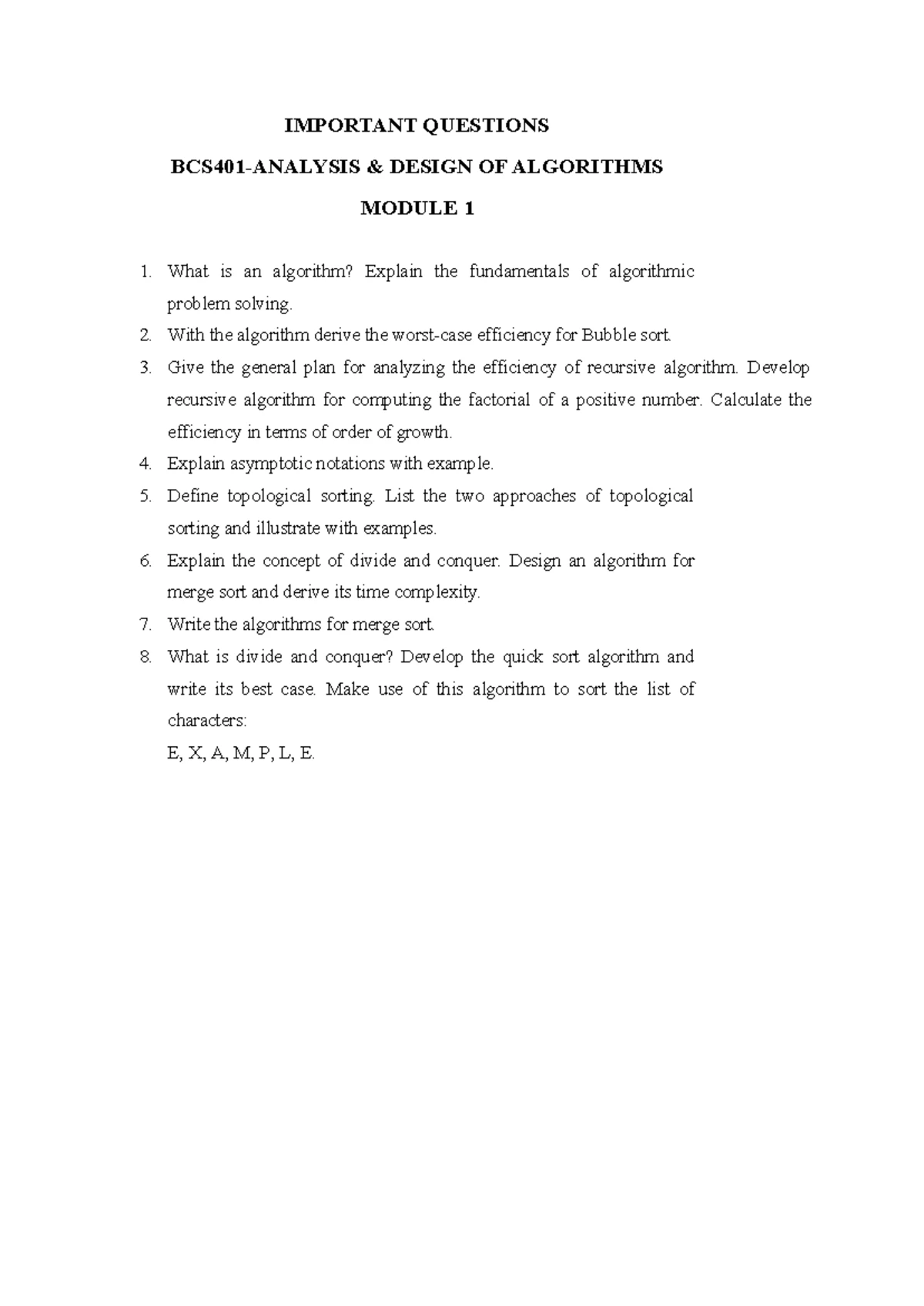 BCS401 Final Exam Notes: Analysis & Design of Algorithms - Studocu