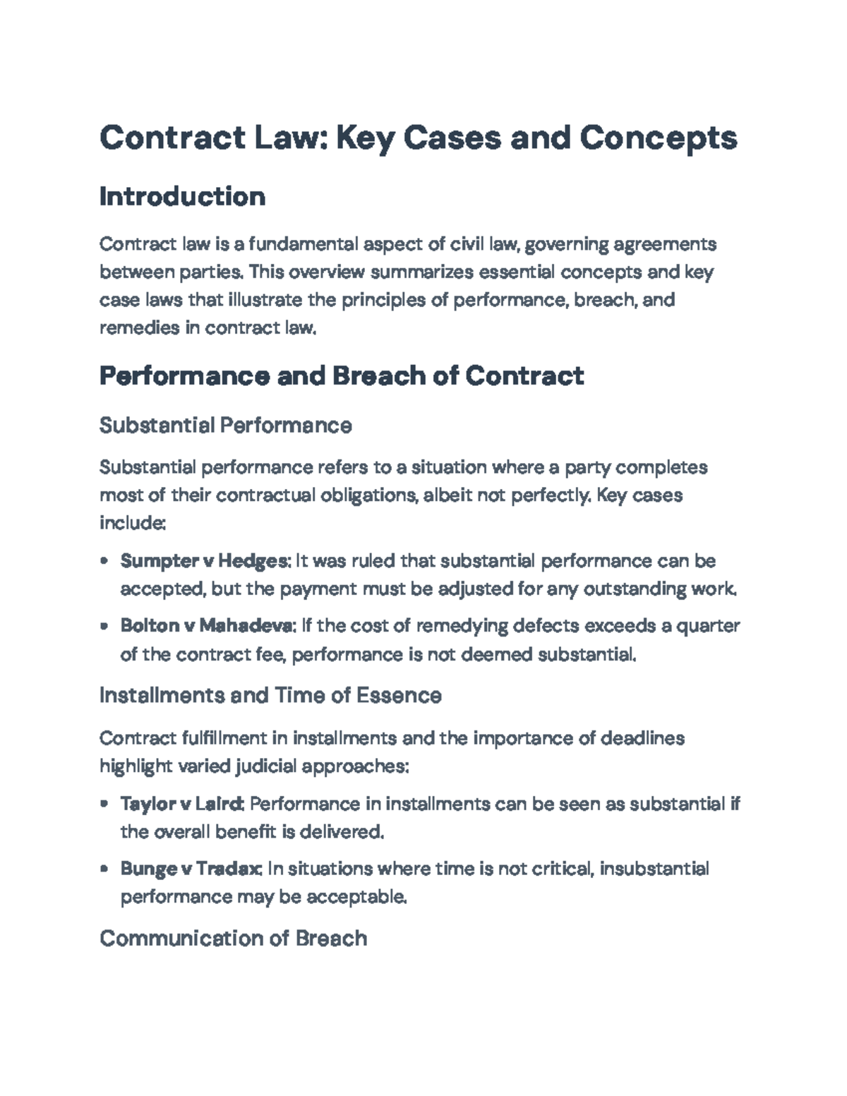 Contract Law: Key Concepts and Case Summaries (CL101) - Contract Law ...