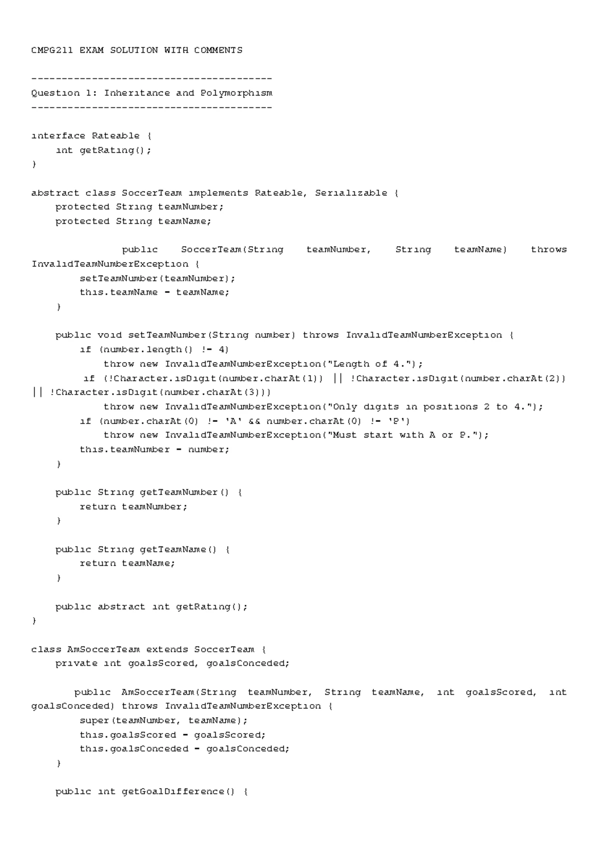 Mock Exam - Java Implementation of Soccer Team Management (CS101) - Studocu