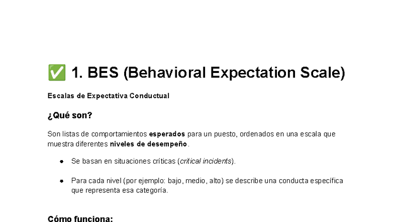 RRHH diferencas BES y BOS - 1. BES (Behavioral Expectation Scale ...