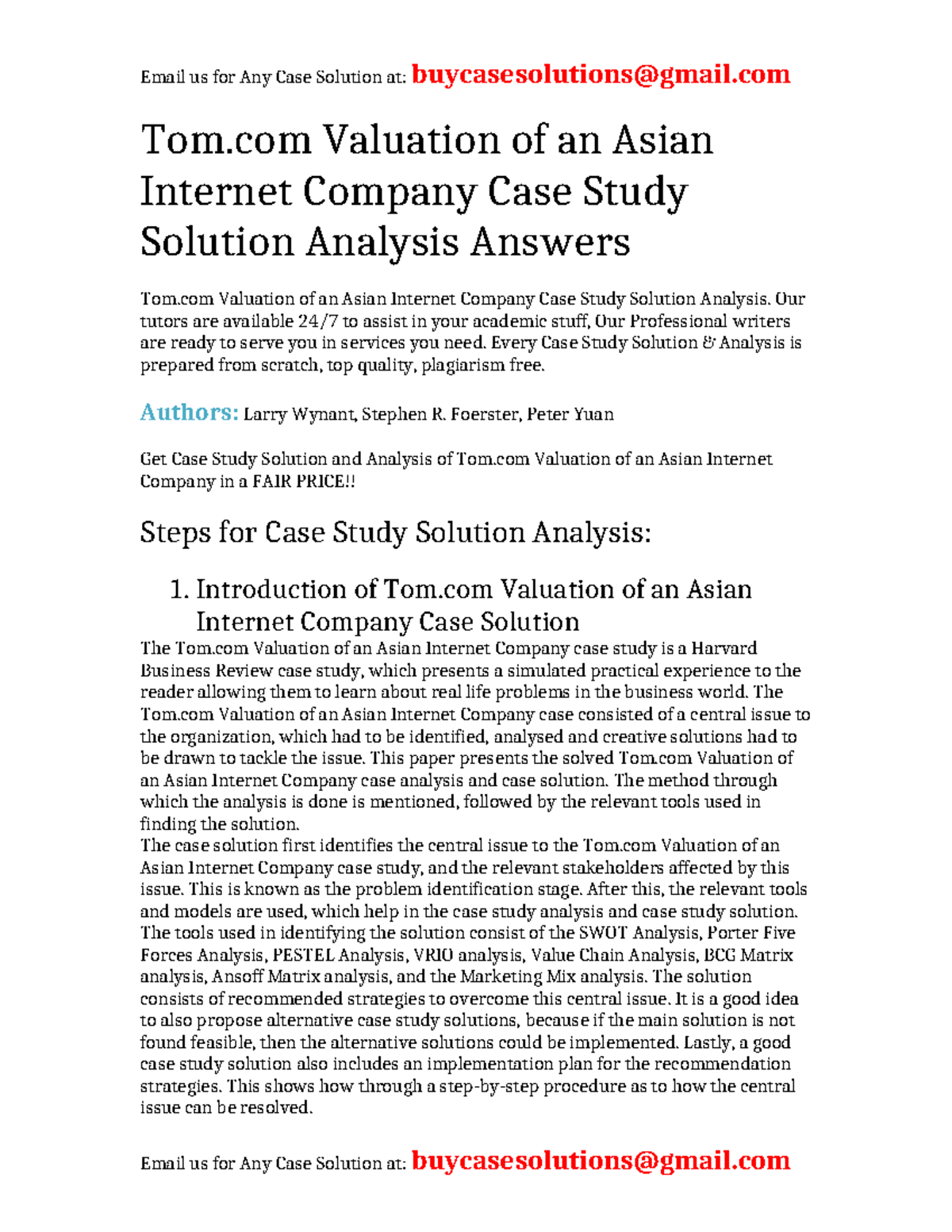 Tom.com Valuation Case Study Solution: Comprehensive Analysis ...