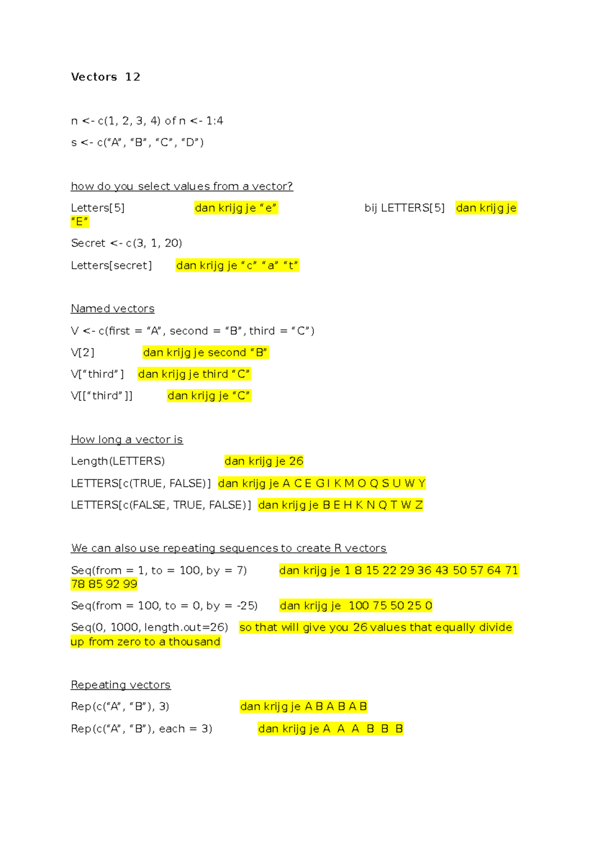 Data Skills Aantekeningen: Vectors & Basic R Functions - Studeersnel