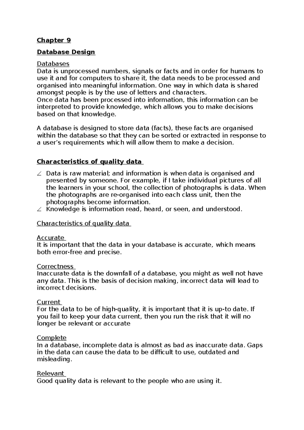 Chapter 9 - Database Design: Key Concepts and Best Practices - Studocu