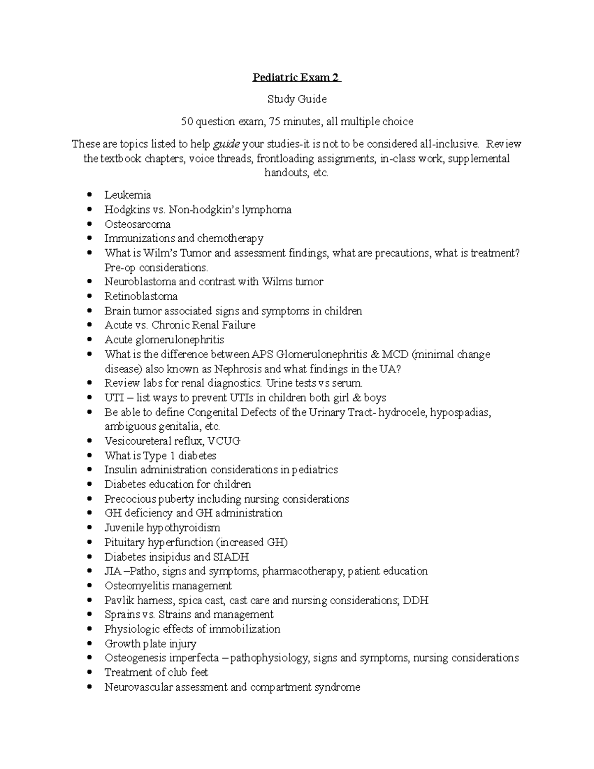 Pediatric Exam 2 Study Guide 2022: Key Topics and Concepts - Studocu