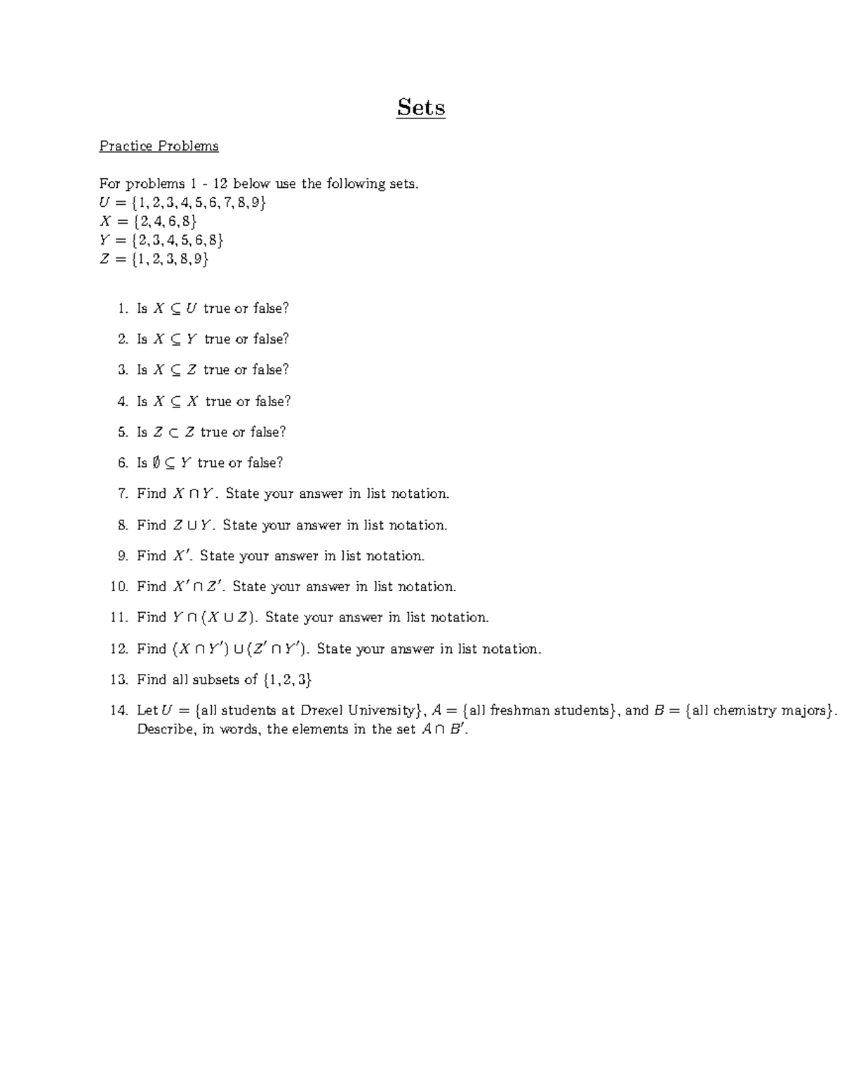 Sets_Practice Problems_MATH-239 - Sets Practice Problems For problems 1 ...