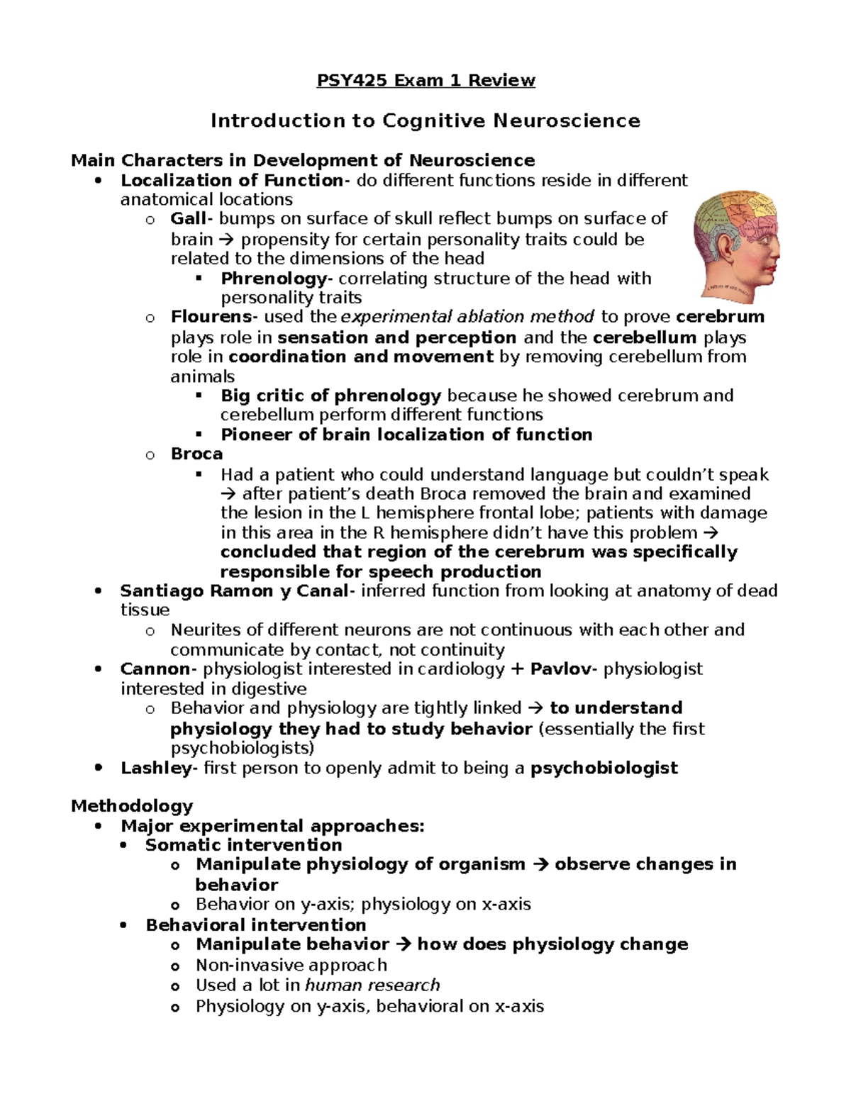 PSY425 Exam 1: Cognitive Neuroscience Key Concepts & Review Insights ...