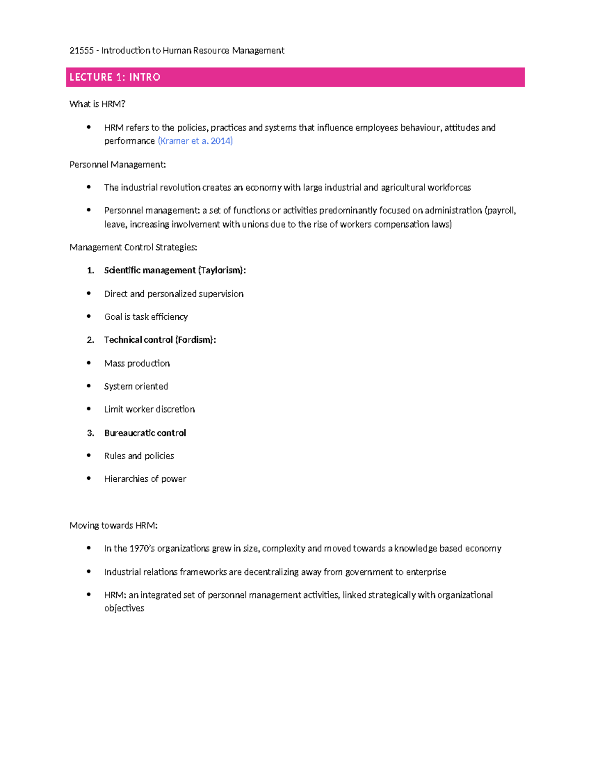 21555 - Intro to HRM Lecture 1: Understanding HRM Concepts - Studocu