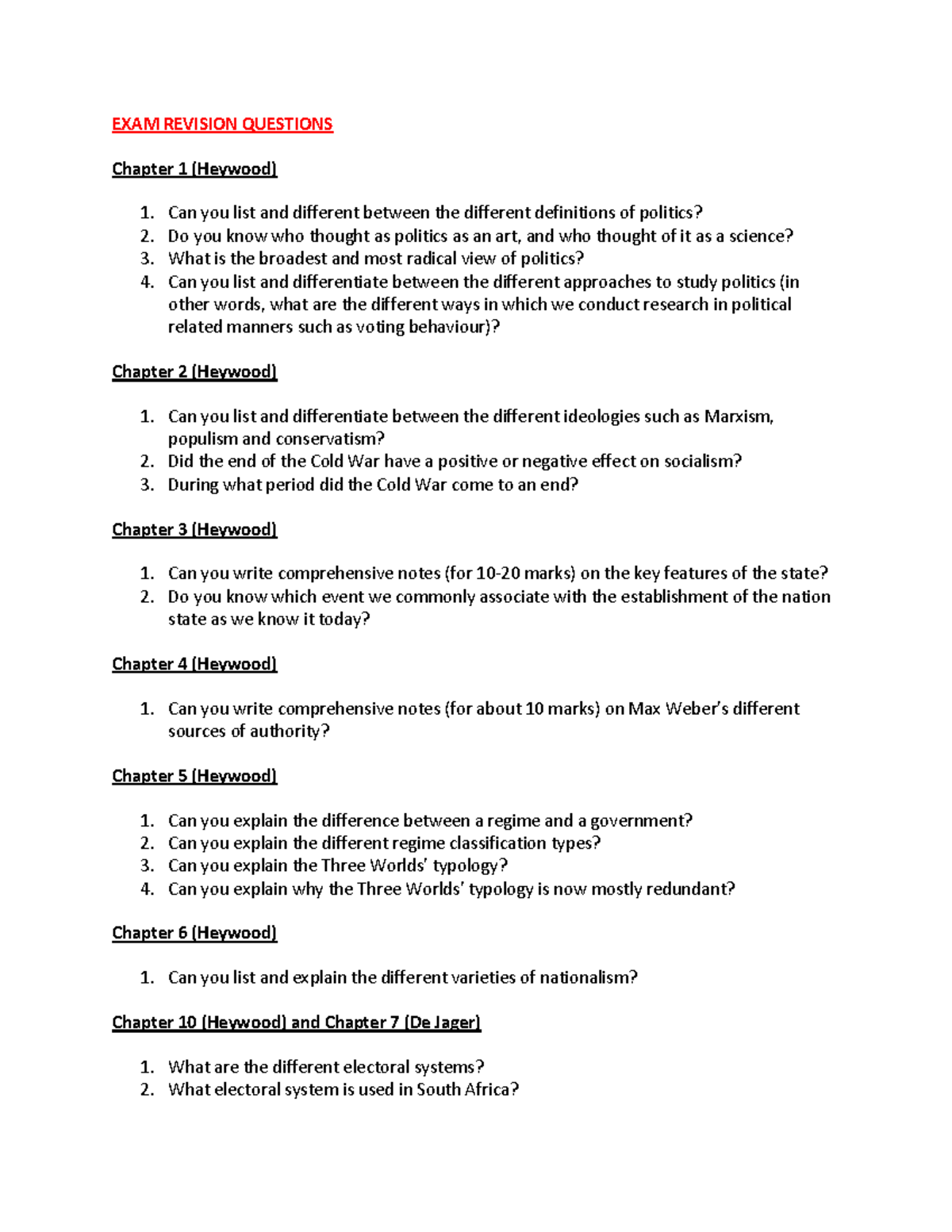 POG101 Final Exam Revision Questions: Key Concepts & Theories - Studocu