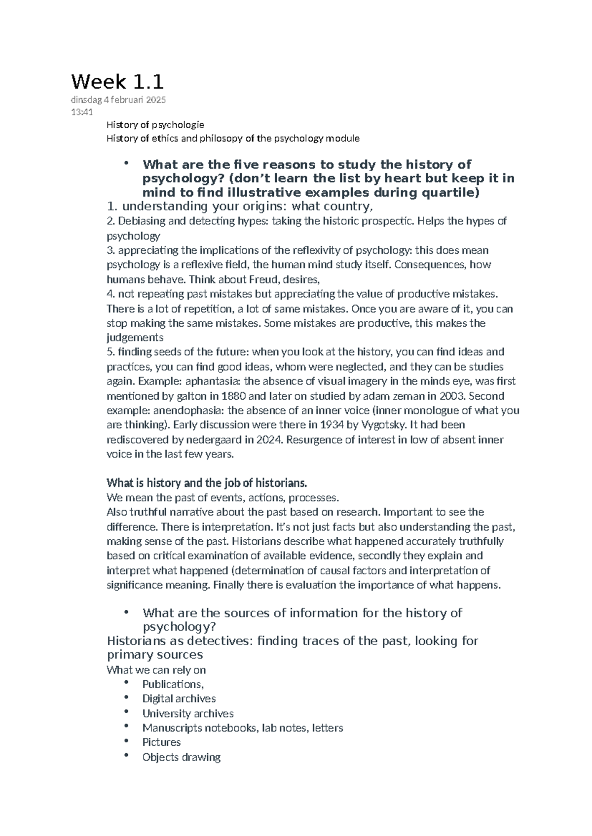 History of Psychology (PSY101) - Week 1 Overview and Key Concepts ...