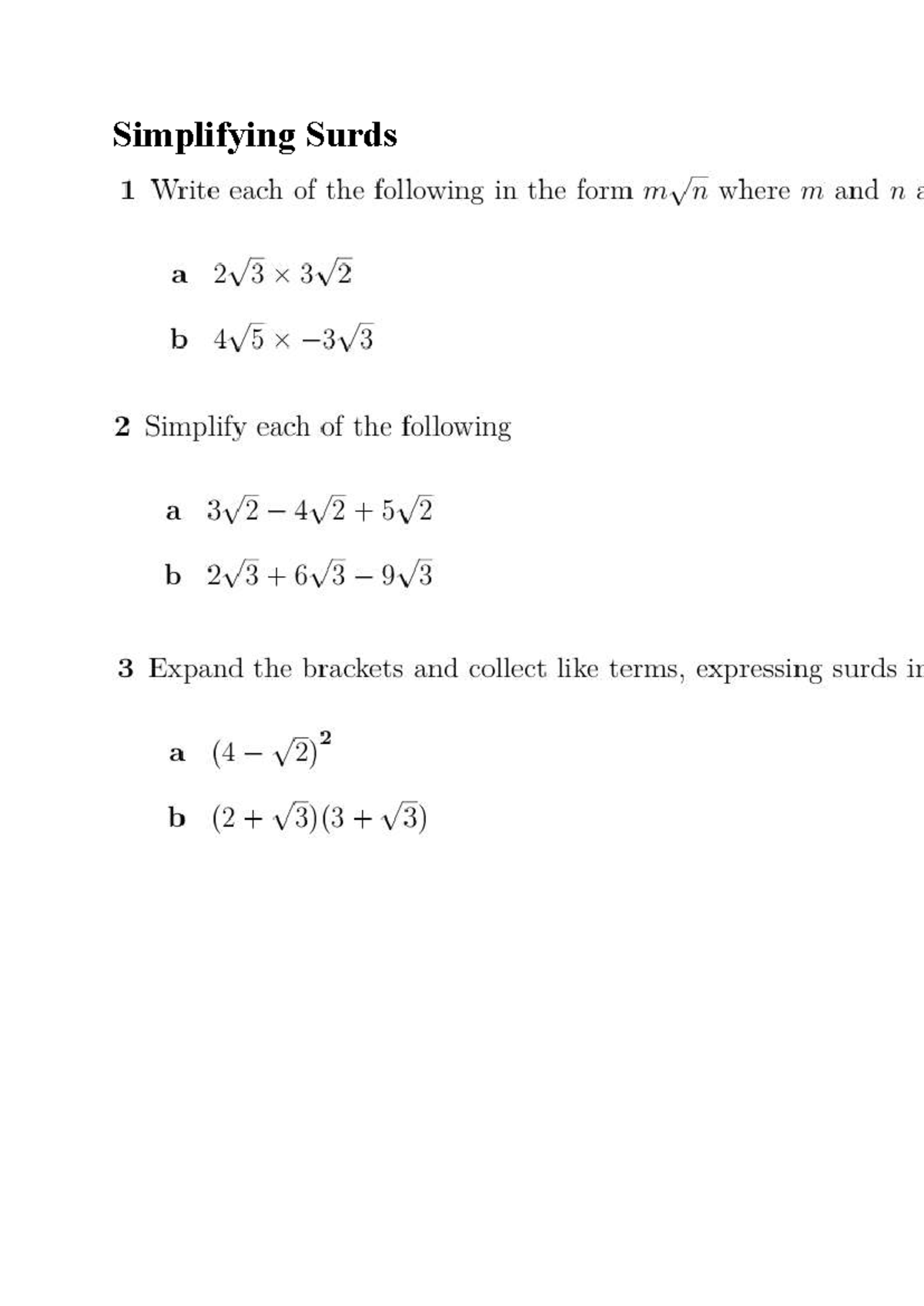 Mr Warren - Revision Sheet on Surds, Quadratics & Trigonometry - Studocu