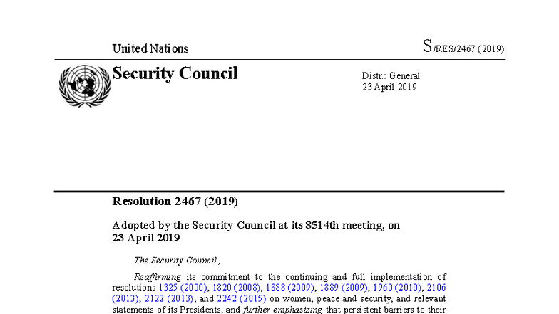 UNSC Resolution 2467 (2019): Addressing Sexual Violence in Conflict ...
