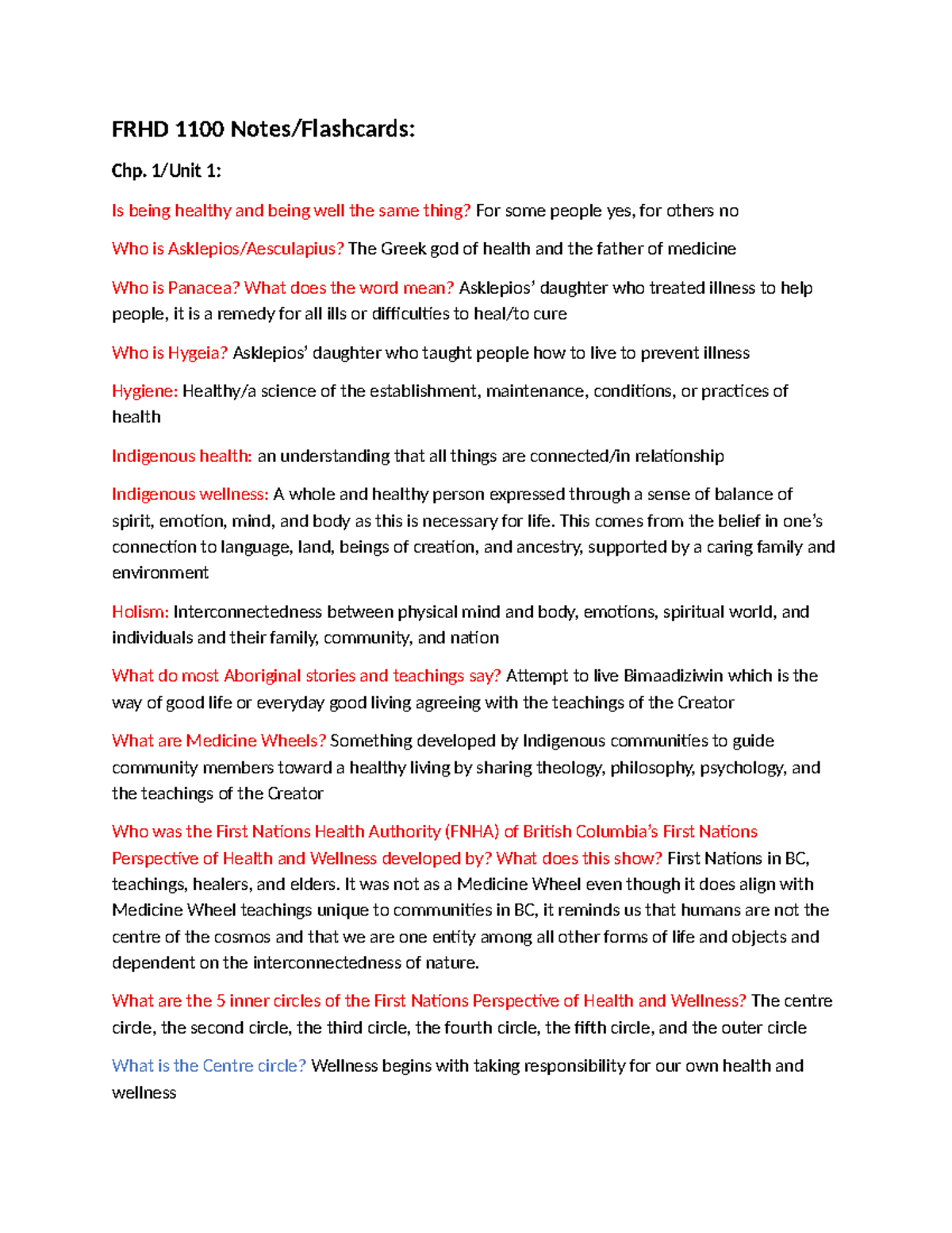 FRHD 1100 Notes: Understanding Health and Wellness Concepts - Studocu